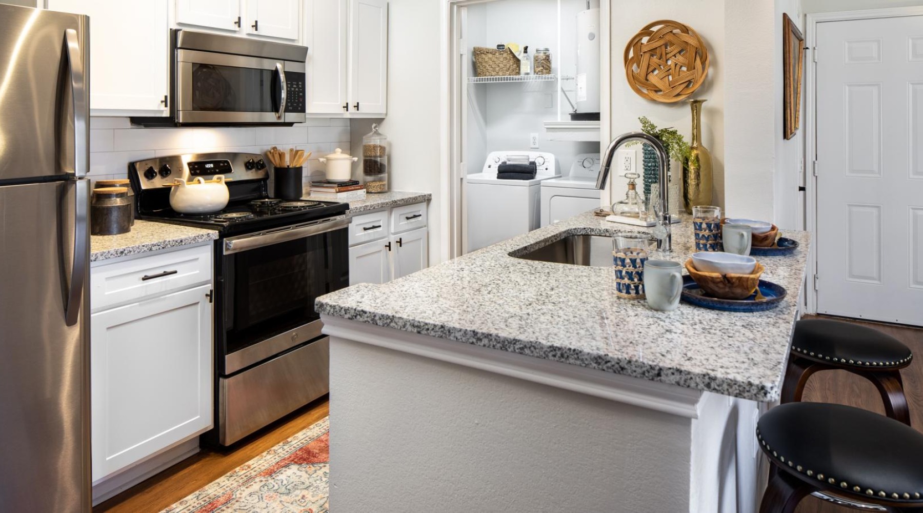 kitchen with island and laundry closet