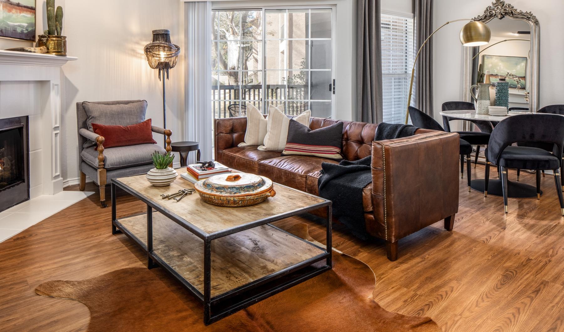 living room with fire place
